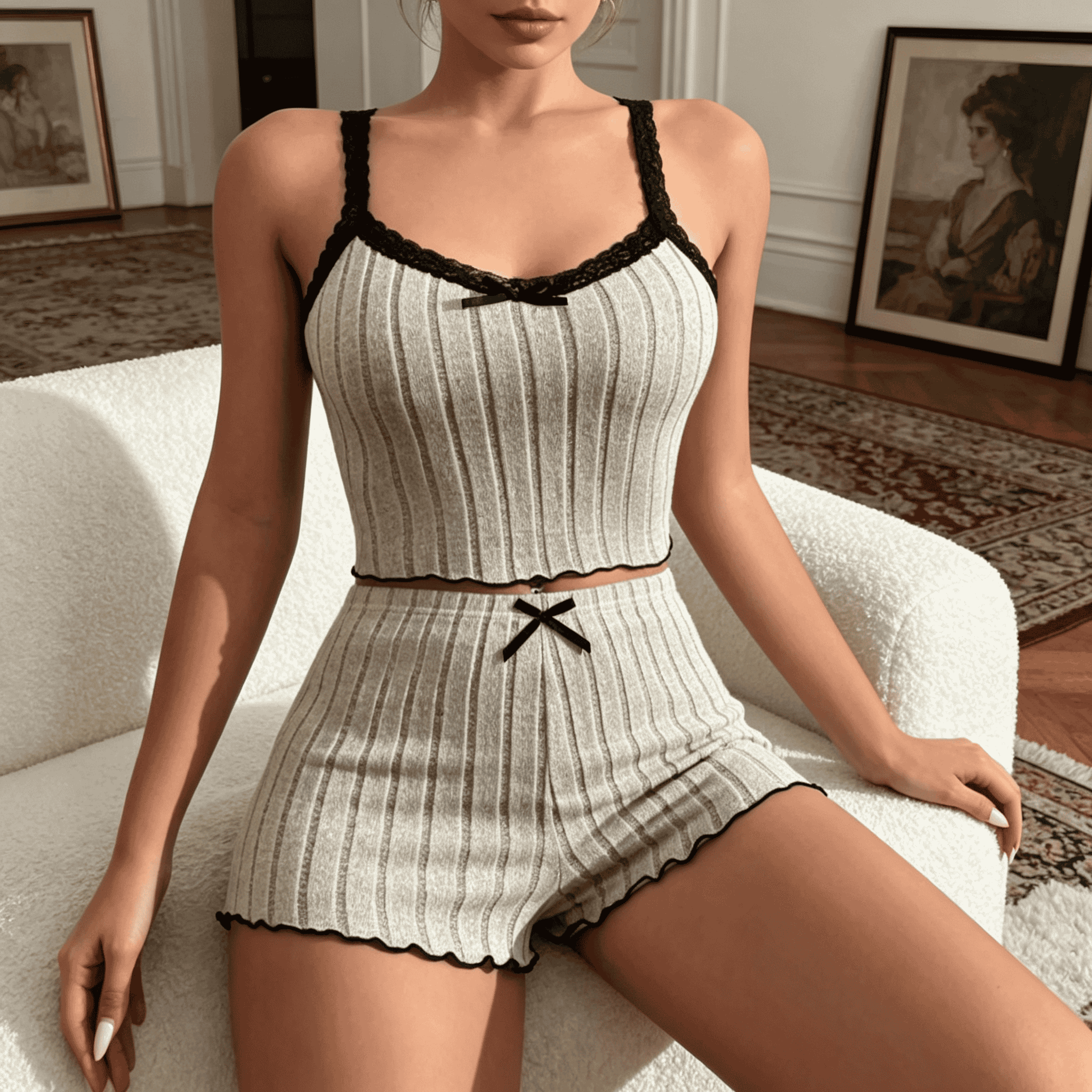 Women Cute Summer Ribbed Knit  - Cami Top Lace incelemesi ve fiyatı
